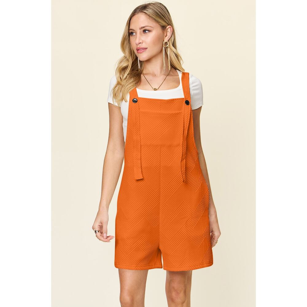 DOUBLE TAKE Orange Textured Shortie Romper Overalls Pockets NEW Misses Plus